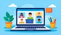 A vibrant digital illustration capturing the essence of remote communication and virtual learning through a modern laptop Royalty Free Stock Photo
