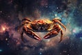 Vibrant digital illustration of a crab set against a starry nebula backdrop