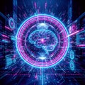 AI Brain Activation within Cyber Neon Digital Interface Network Royalty Free Stock Photo