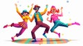 Quirky Cartoon Characters Dance Party in Retro Living Room
