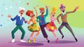 Quirky Cartoon Characters Dance Party in Retro Living Room Royalty Free Stock Photo