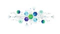 A vibrant digital illustration of interconnected hexagons and circuit lines on a white background Royalty Free Stock Photo