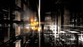 vibrant digital landscape showcases an array of geometric shapes set against a backdrop of varied light reflections. 3d render
