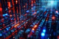 Vibrant digital matrix showcasing streams of data and binary code flowing through a futuristic virtual space Royalty Free Stock Photo