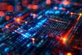Vibrant digital matrix showcasing streams of data and binary code flowing through a futuristic virtual space Royalty Free Stock Photo