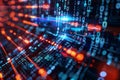 Vibrant digital matrix showcasing streams of data and binary code flowing through a futuristic virtual space Royalty Free Stock Photo