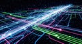 Vibrant digital network of interconnected glowing pathways and nodes in a futuristic setting Royalty Free Stock Photo