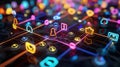 Vibrant Digital Network of Interconnected Icons and Connections