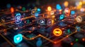 Vibrant Digital Network of Interconnected Icons and Connections