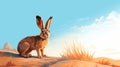 Vibrant Digital Painting Of A Brown Rabbit Standing Tall In The Desert