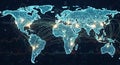 Global Network Connections: Digital World Map with Glowing Lines Royalty Free Stock Photo