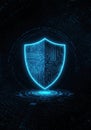 A vibrant digital shield design featuring circuit patterns, set against a binary background Royalty Free Stock Photo