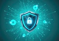 Digital shield with glowing lock represents cybersecurity and online data protection white background Royalty Free Stock Photo