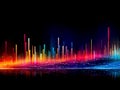 Vibrant Digital Spectrum. Abstract Frequency Display Background. Radiant Vertical Lines and Starry Connections