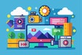 A vibrant digital workspace design showcasing tools for customizing video uploads and editing features, Video upload Customizable Royalty Free Stock Photo