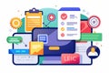 A vibrant digital workspace showcases various task lists, notifications, and management tools designed for productivity in a Royalty Free Stock Photo