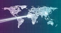 Futuristic digital world map visualizing global network connectivity, data transfer, and modern communication infrastructure. Royalty Free Stock Photo