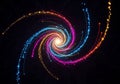 A vibrant, digitally-created spiral pattern on a black background. Royalty Free Stock Photo