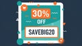 A vibrant discount advertisement with a 30 percent off promotional offer and a code. Royalty Free Stock Photo