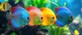 Vibrant Discus Fish Showcasing Their Tropical Colors In An Exotic Aquarium Royalty Free Stock Photo