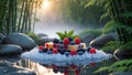 Delicious Frozen Berries on Ice by Calm River in Bamboo Forest Royalty Free Stock Photo