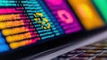 Vibrant Display of Colorful Digital Patterns and Data Visualizations on a Laptop Screen Royalty Free Stock Photo