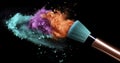 A Vibrant Display of Colorful Makeup Powder and Cosmetics Brush on a Black Background Royalty Free Stock Photo