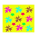 A vibrant display of colorful star quilt blocks or paper piecing patterns on a bright yellow background. Royalty Free Stock Photo