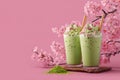 Matcha Latte Sakura Spring Banner Collection Royalty Free Stock Photo