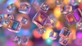 A vibrant display of translucent cubes floating in a colorful, abstract background Royalty Free Stock Photo
