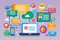 A vibrant display of various messaging icons and tools illustrating digital communication concepts, Messaging Customizable Royalty Free Stock Photo