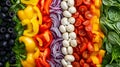 A vibrant display of Vegetarian pizza toppings peppers, tomatoes, and spinach Royalty Free Stock Photo