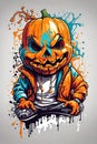vector t-shirt art ready to print colorful graffiti illustration of a Halloween pumpkin