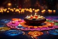 Vibrant Diwali celebration with colorful rangoli