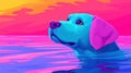 Vibrant dog in colorful water at sunset Royalty Free Stock Photo