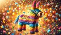 Vibrant donkey pinata surrounded by bright confetti. Royalty Free Stock Photo