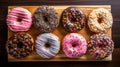 Vibrant Donut Slices On Wooden Tray - Top View Photography