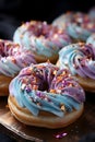 Vibrant donuts decorated with colorful cosmic swirls and rainbow colors