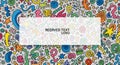 Vibrant doodle pattern with colorful abstract shapes and a blank text box Royalty Free Stock Photo