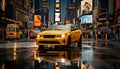 vibrant downtown new york city street with blurred yellow cabs high quality 16k image