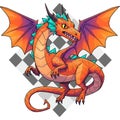 A vibrant dragon illustration with an orange and blue geometric design. The dragon Royalty Free Stock Photo