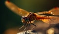 Vibrant dragonfly rests on dewy leaf in bright springtime pond generated by AI Royalty Free Stock Photo