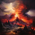 Vibrant and Dramatic Artistic Depiction of a Volcanic Eruption