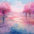 Pink Cherry Trees: A Dreamlike Impressionistic Painting