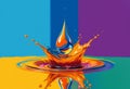 Vibrant droplet impacting surface, creating a colorful splash Royalty Free Stock Photo