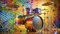 Vibrant Drum Set with Rounded Drums Bold Lines and Sleek Chrome Accents A Rhythmic Visual Symphony Royalty Free Stock Photo