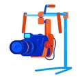 Vibrant DSLR camera on gimbal stabilizer equipment. Blue and orange camera gear for professional photography vector