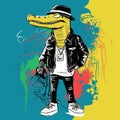 Vibrant Duckcore: Crocodile Man Fashion-illustration Hip Hop Artist