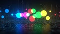 Digital abstract background with glowing colorful bokeh circles and circuit board lines Royalty Free Stock Photo