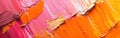 Colorful Abstract Painting Texture on Canvas - Closeup of Orange and Pink Brushstrokes with Oil and Acrylic - Panoramic Banner